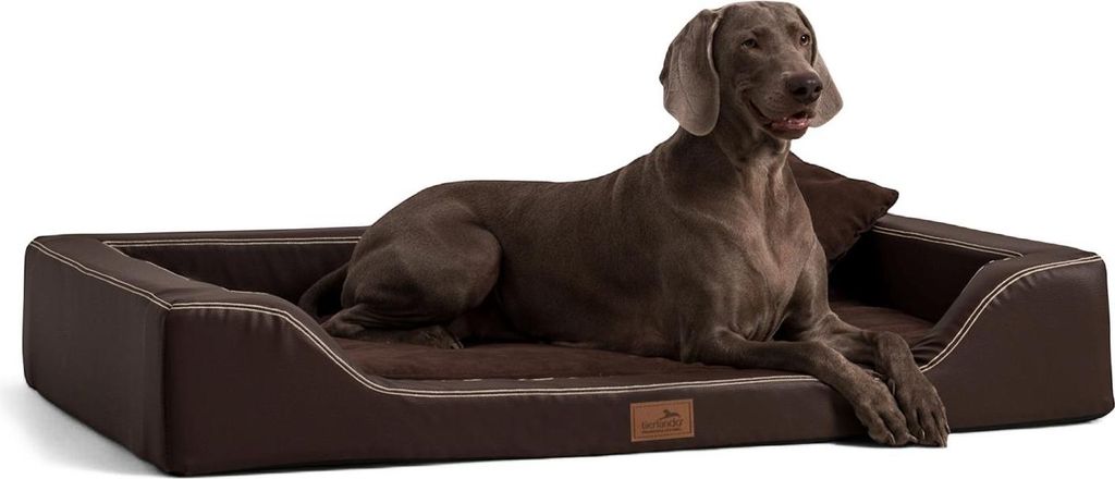tierlando Orthopädisches LUXUS-Hundebett MELODY LATEX Soft Kunstleder Velours - Größe: 120x85cm | Farbe: 01 Braun