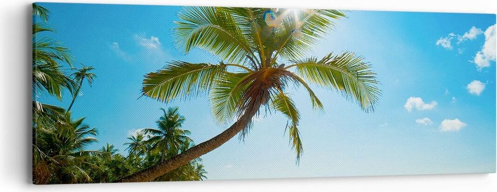 Bild auf Leinwand - Leinwandbild - Strand Palme Meer - 90x30cm - Wand Bild - Wanddeko - Wandbilder - Leinwanddruck - Bilder - Kunstdruck - Wanddeko...