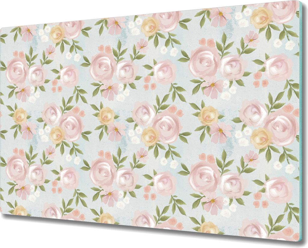 Glas-Herdabdeckplatte Glaskeramikkochfeld-Abdeckung Spritzschutz - 80x52 cm - Vintage Pastell Rose