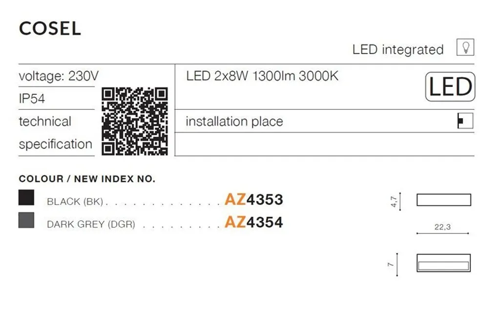 Applique LED 8W basse consommation COSEL AZ4353 Azzardo haute finition - 8