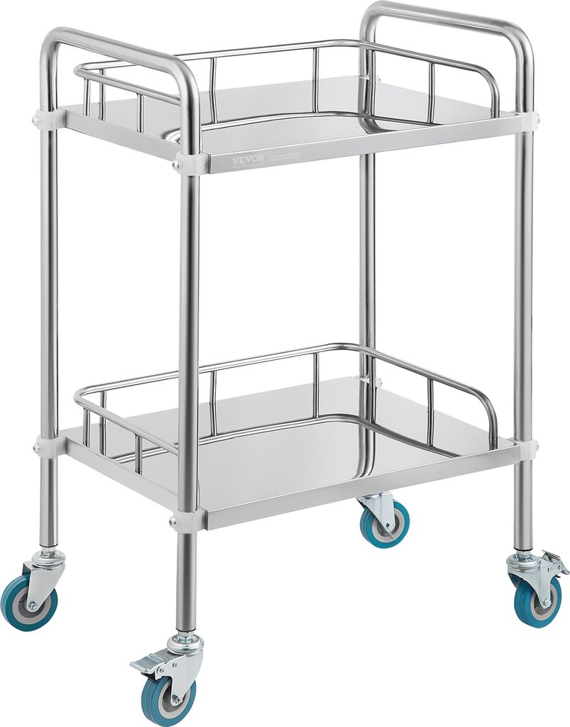 VEVOR Labor-Rollwagen, 2-Regal-Rollwagen aus Edelstahl, Labor-Servierwagen mit Lenkrollen, Dentalwagen für Klinik, Labor, Krankenhaus, Salon, 15,1...
