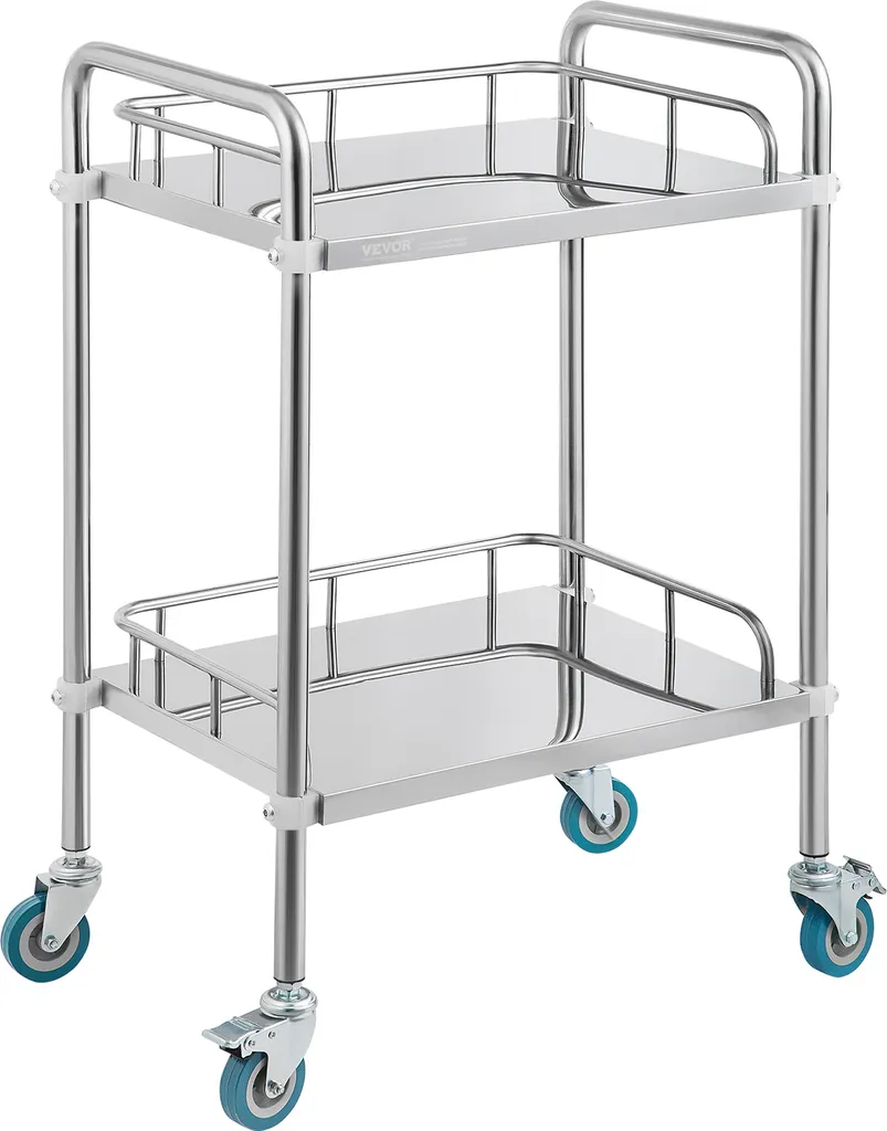 Chariot dentaire pour clinique et hôpital en inox à double étagère
