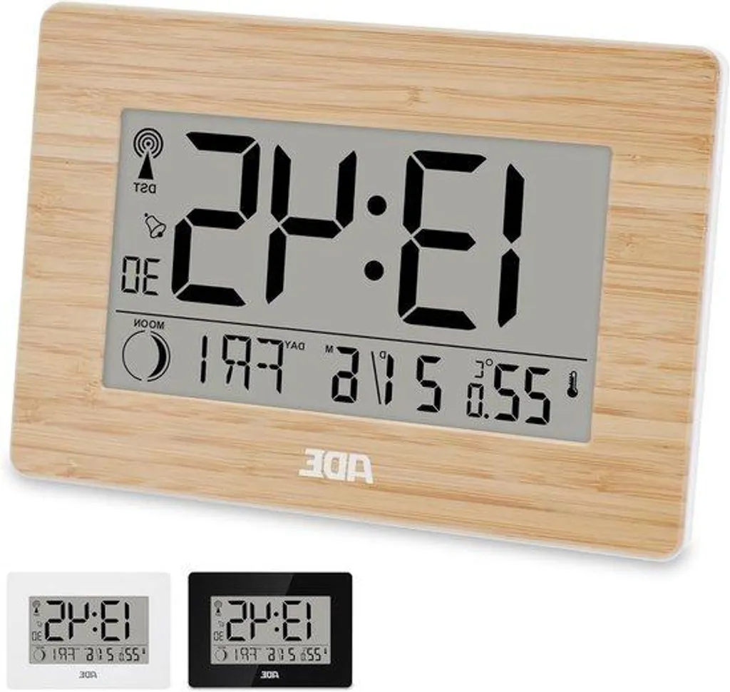 Grande horloge de table radiocommandée avec affichage température LCD