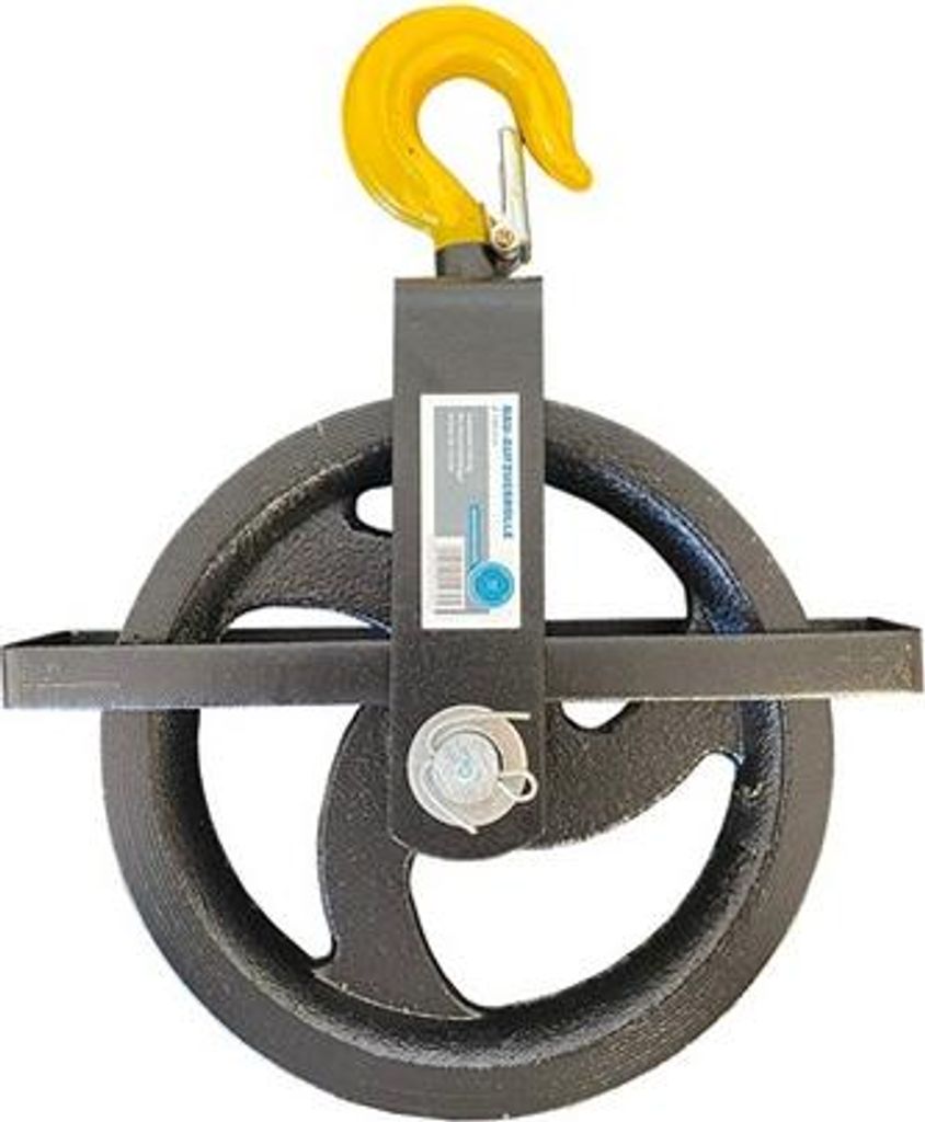 MMXX Bau-Aufzugsrolle für Hanf-Eimerseil, CE, Ø 190 mm, Hakenlast 200 kg, Sicherheitsbügel