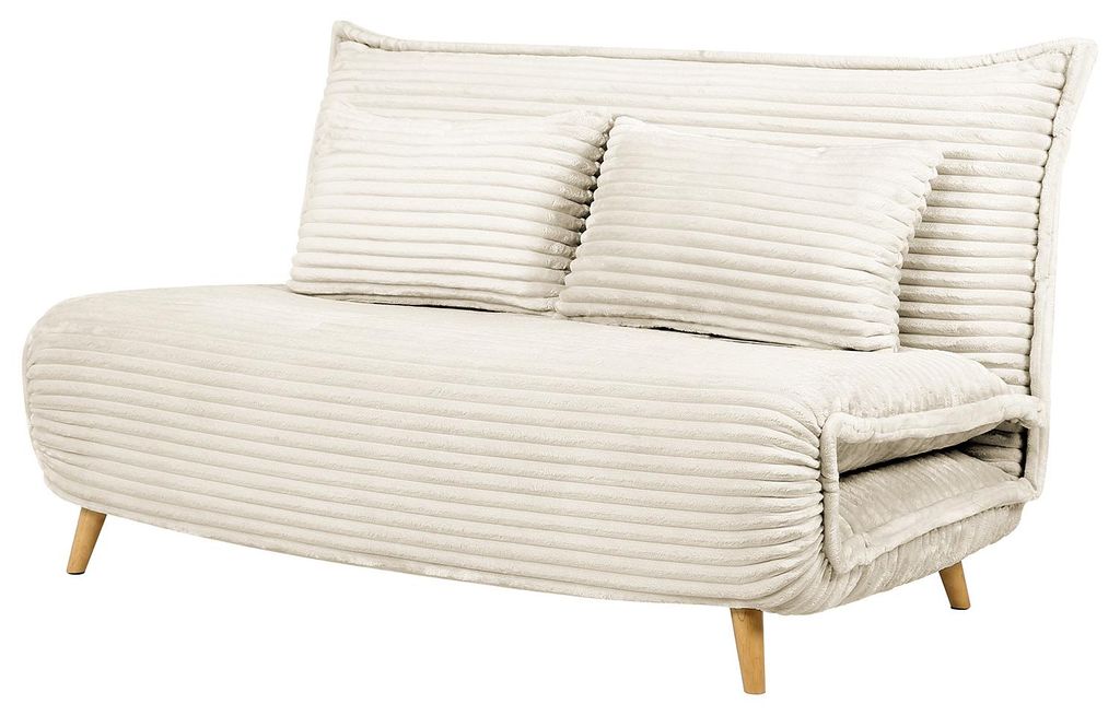 home24 Schlafsofa - Cord / Eiche - Creme - Eiche Hell Produktbild 