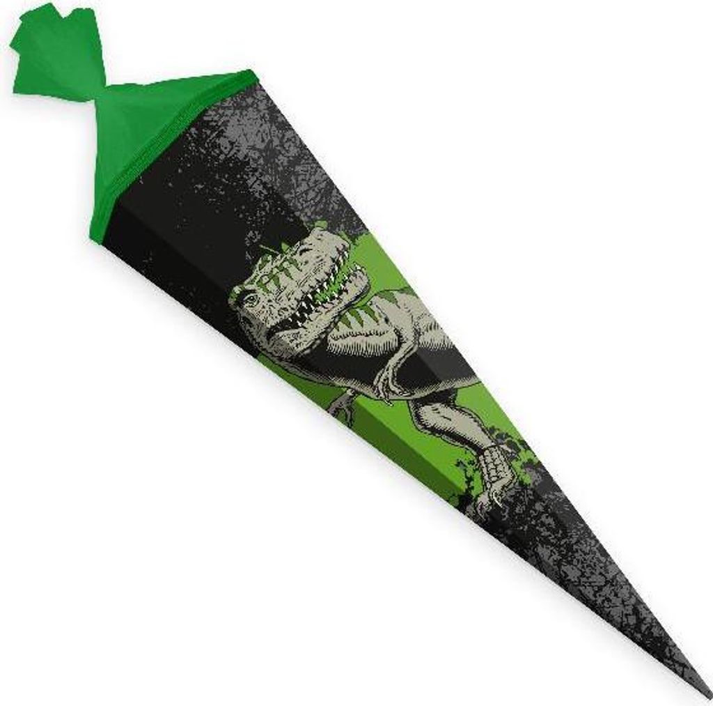 itenga Schultüte Zuckertüte eckig 85 cm T-Rex Tüllverschluss grün