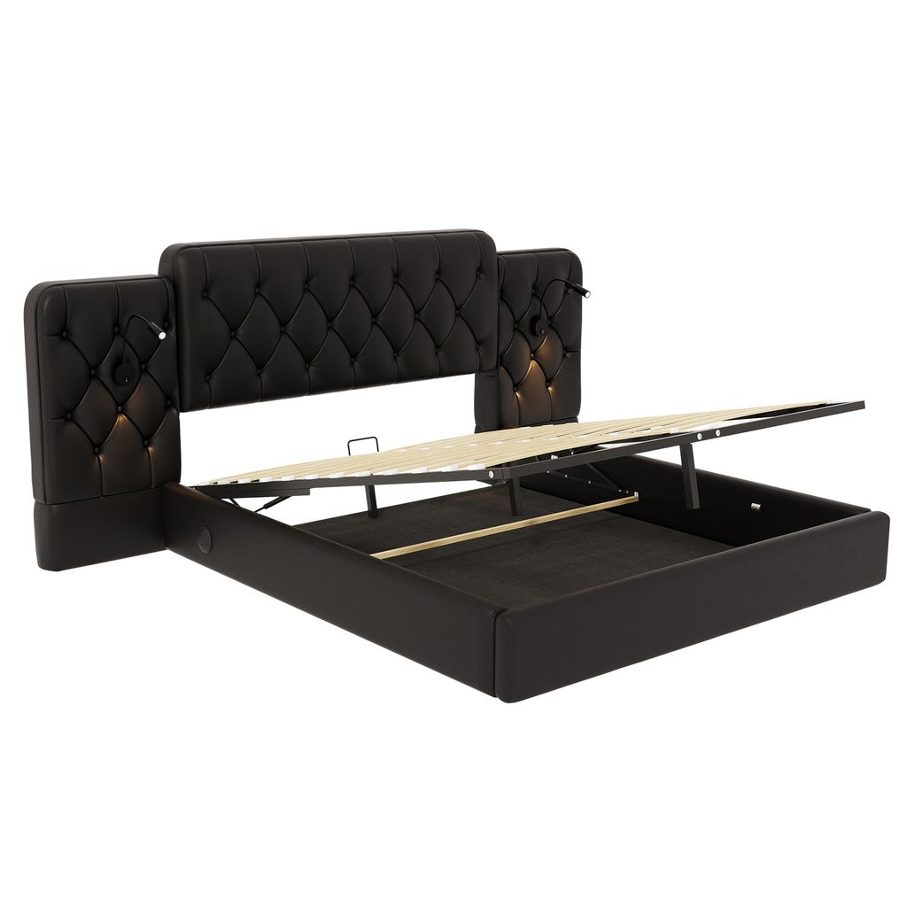 LVHOM Polsterbett 180x200 cm mit Leselampen und USB, Produktbild 