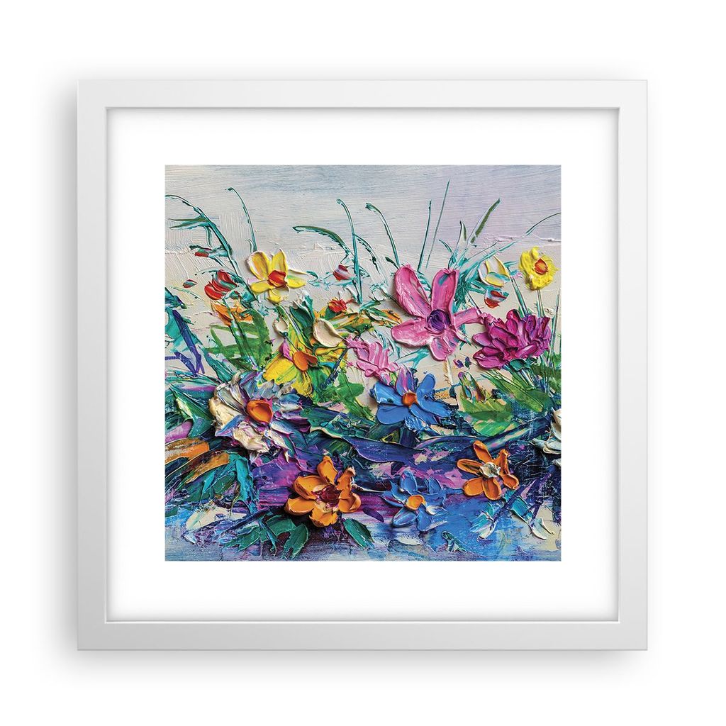 Gerahmtes Poster - Weißer Rahmen - Blumen die Farben pastos - 30x30 cm - Wand Bild - Wanddeko - Wandbilder - Kunstposter - Wandposter - Bilderrahm...