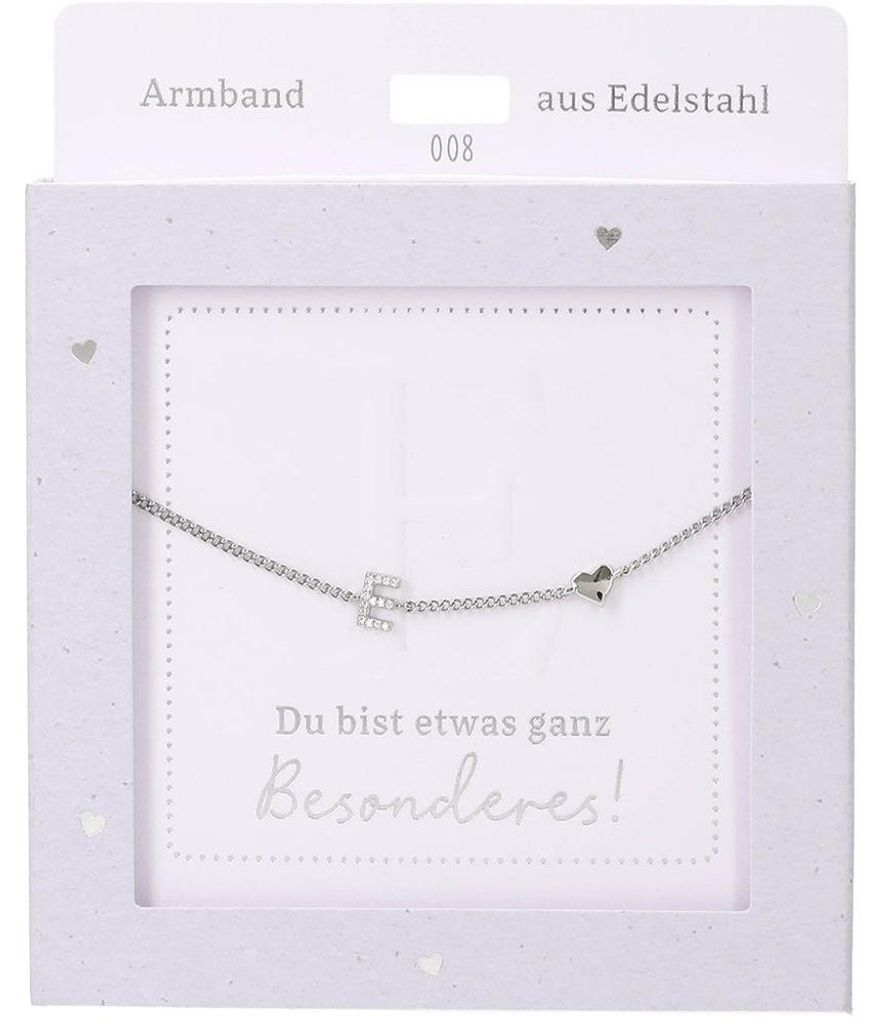 Depesche Armband Silber mit E-Anhänger und Herz, modernes Schmuckstück