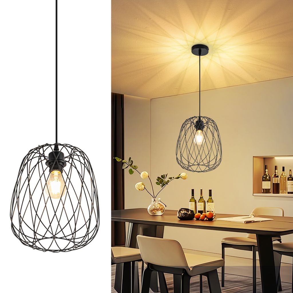 ZMH Pendelleuchte Esstisch Hängeleuchte Vintage Pendellampe E27 Decken Hängelampe Schwarz Metall Rund Hängend wohnzimmerlampe Ohne Leuchtmittel
