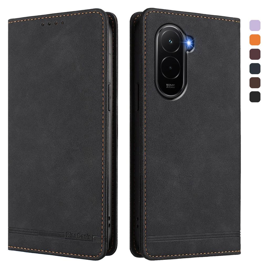 Hülle für Xiaomi Poco M7 4G, Retro Kunstleder Ständer Klapphülle mit Kartenfächer und Magnetische Schwarz