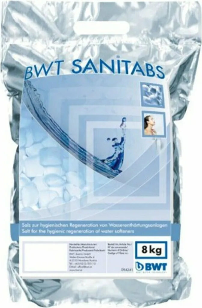 Pastilles de sel adoucisseur d'eau BWT Sanitabs sac de 8 kg AQA