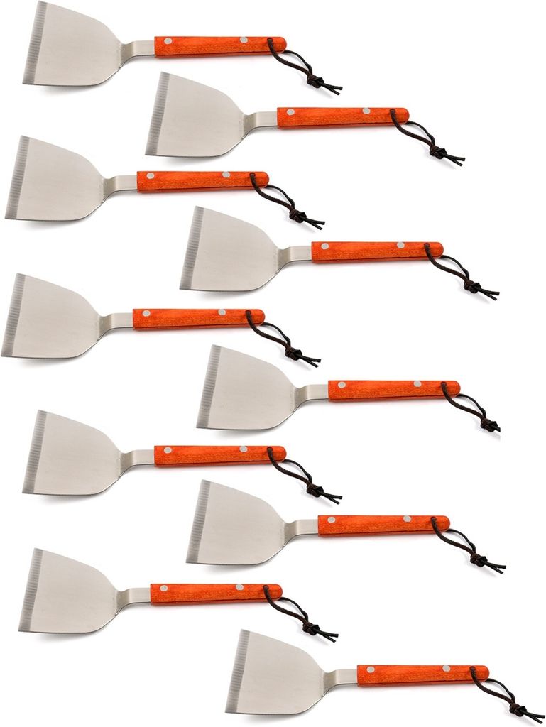 10er Pack Pfannenwender aus Edelstahl | Fleischwender mit Holzgriff | Bratenheber - Pfannenschaufel | Bratenwender Grillwender | Grillspachtel | BB...