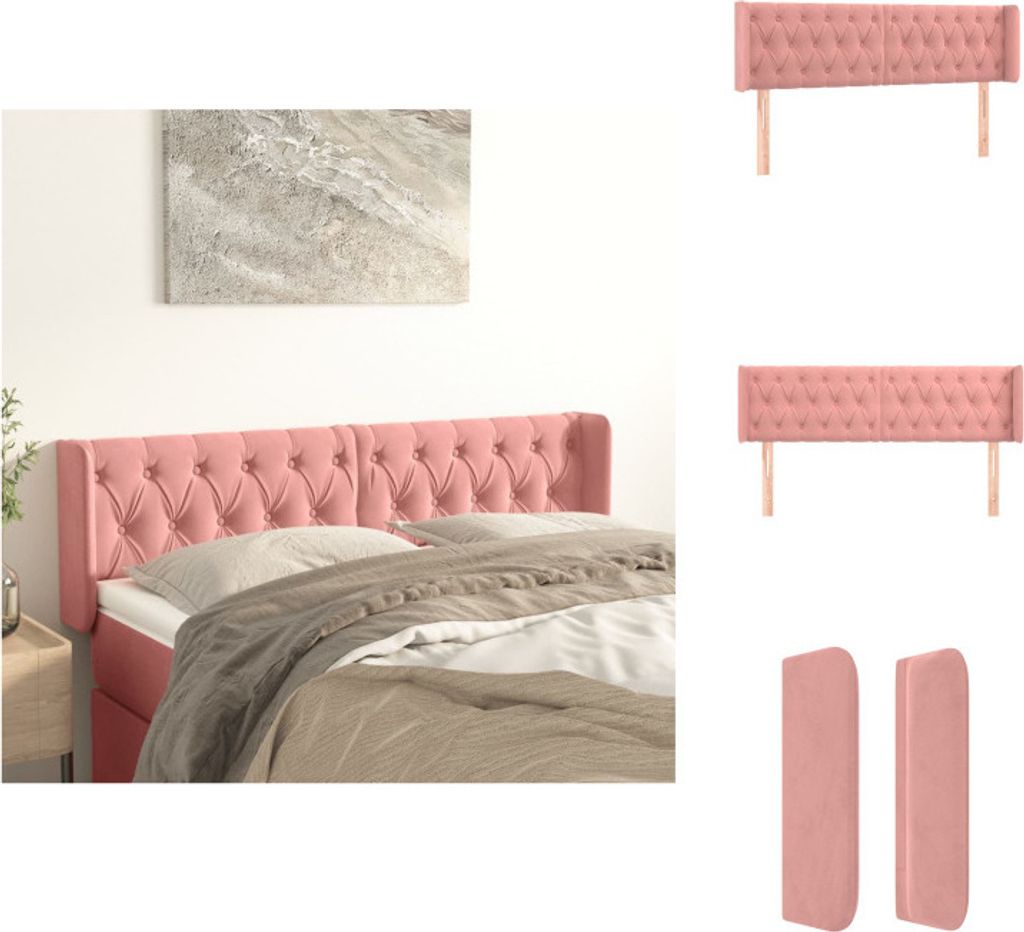 vidaXL Kopfteil mit Ohren Rosa 147x16x78/88 cm Samt - Kopf- & Fußenden
