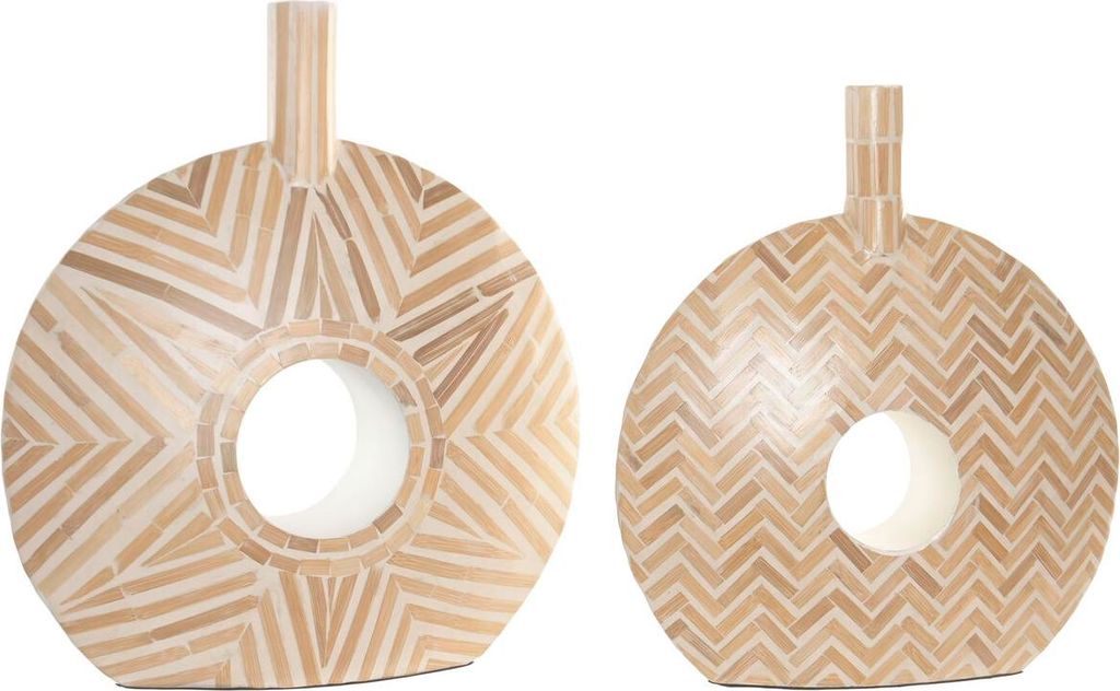 Set von 2 Vasen Home ESPRIT Weiß Braun Harz Bambus natürlich Tropical 47 X 13 X 52 CM (2 Stücke)