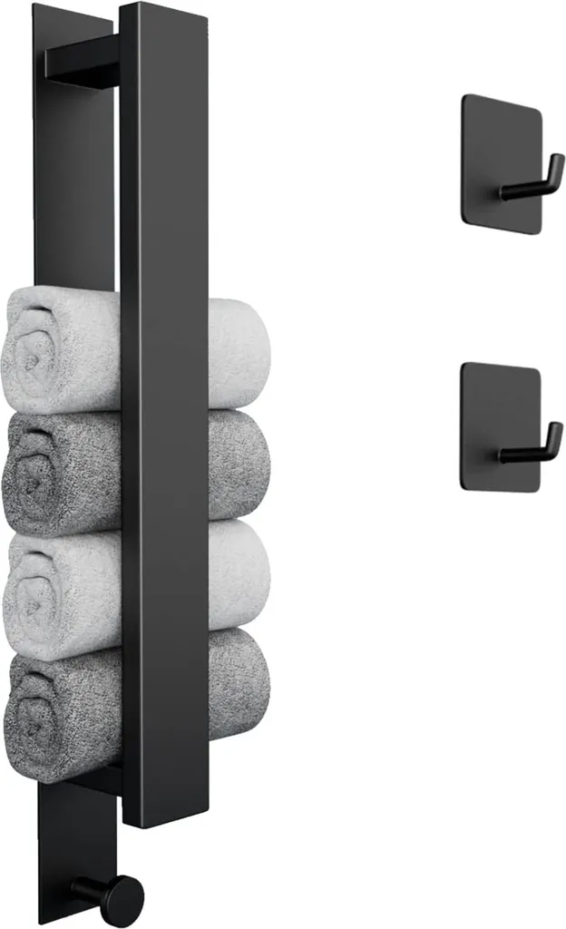 Porte-serviette de bain noir sans trou pour locataire - Lot de 2 barres 40cm