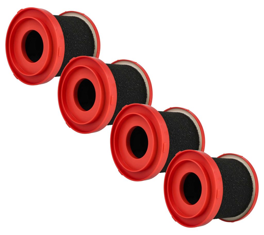 vhbw 4x Nassfilter kompatibel mit Milwaukee 0880-20 - M18, 0960-20 - M12, 0960-21 - M12 Staubsauger - Schaumstoff / Kunststoff Rot Schwarz