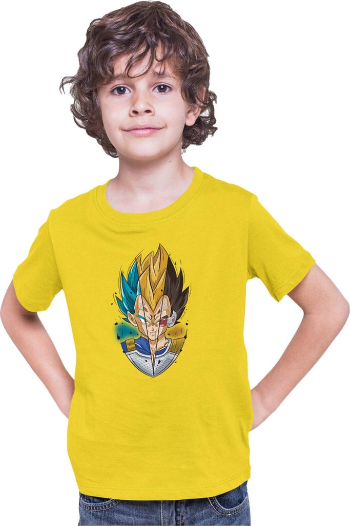 Kinder T-Shirt Dragon Anime Manga Ball Z Vegeta Blue Yellow, 3-4 Jahr - 104 / Gelb