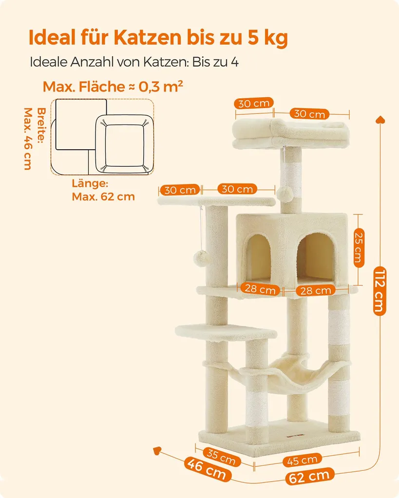 Tiragraffi 112 cm con piattaforme e amaca beige - 6