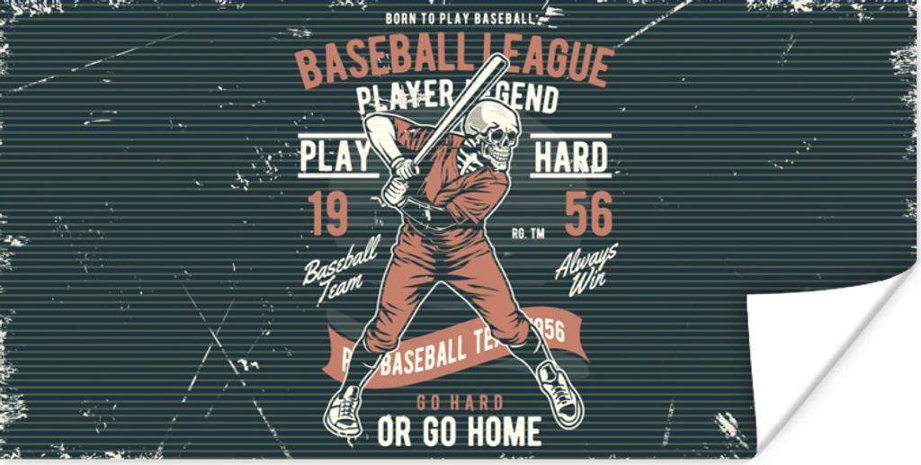 MuchoWow Poster Jahrgang - Skelett - Baseball 120x60 cm - Bild