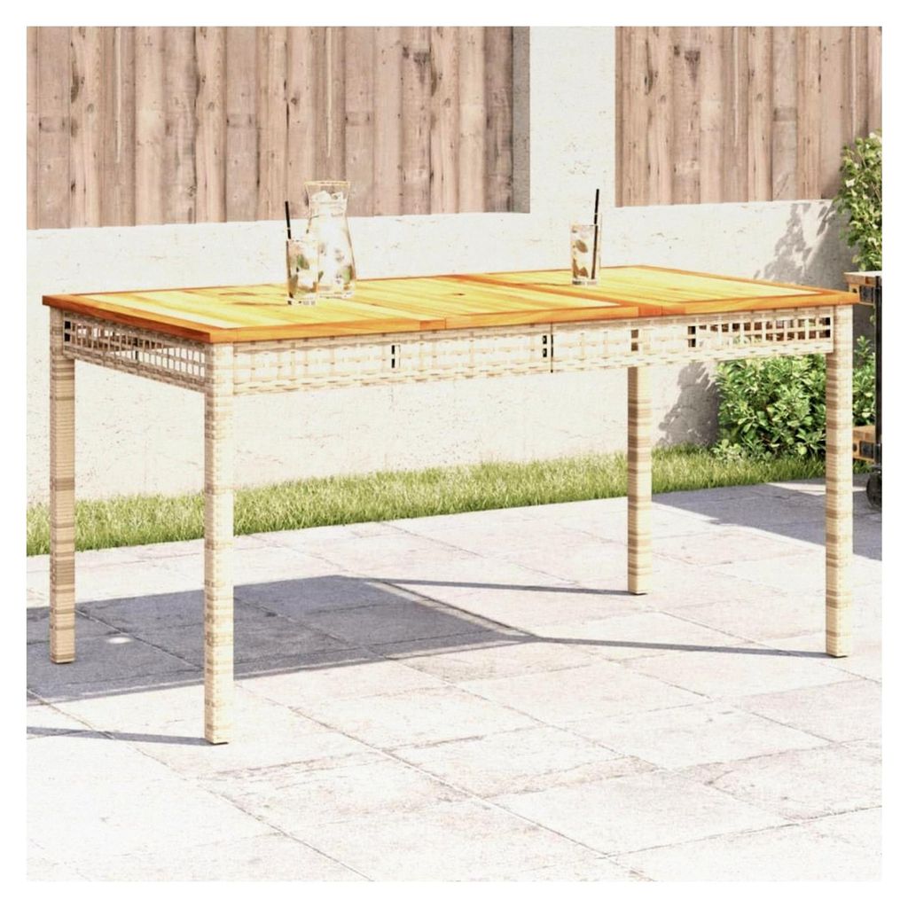 Gartentisch Beige 140x80x75 cm aus Poly Rattan und Akazienholz