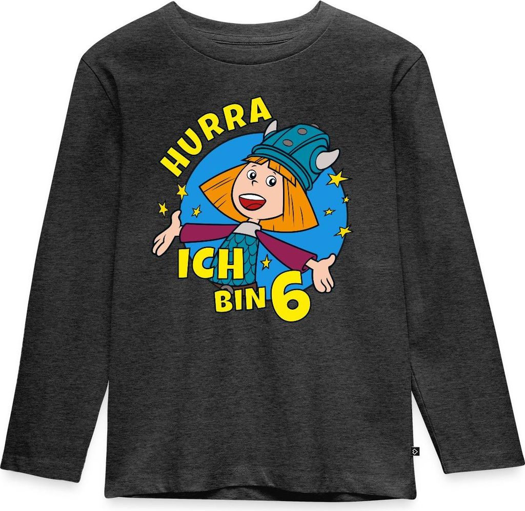 Spreadshirt Wickie Und Die Starken Männer 6. Geburtstag Kinder Premium Langarmshirt, 122/128 (6 Jahre), Anthrazit meliert