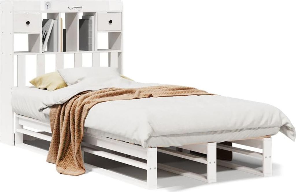 vidaXL Massivholzbett mit Regal ohne Matratze Weiß 90x190 cm Kiefer