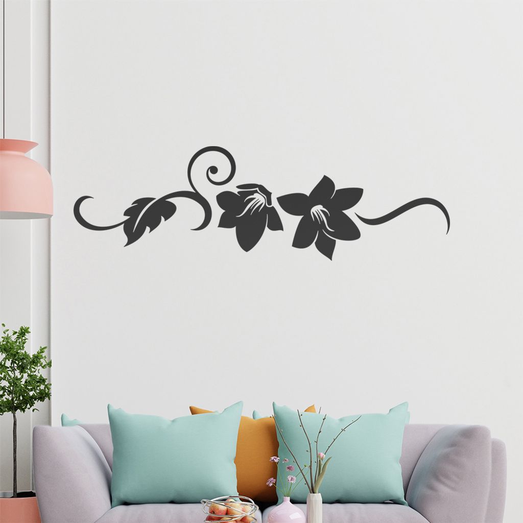 Blume - Linien Wandtattoo in 6 Größen - Wandaufkleber Wall Sticker - Dekoration, Küche, Wohnzimmer, Schlafzimmer, Badezimmer