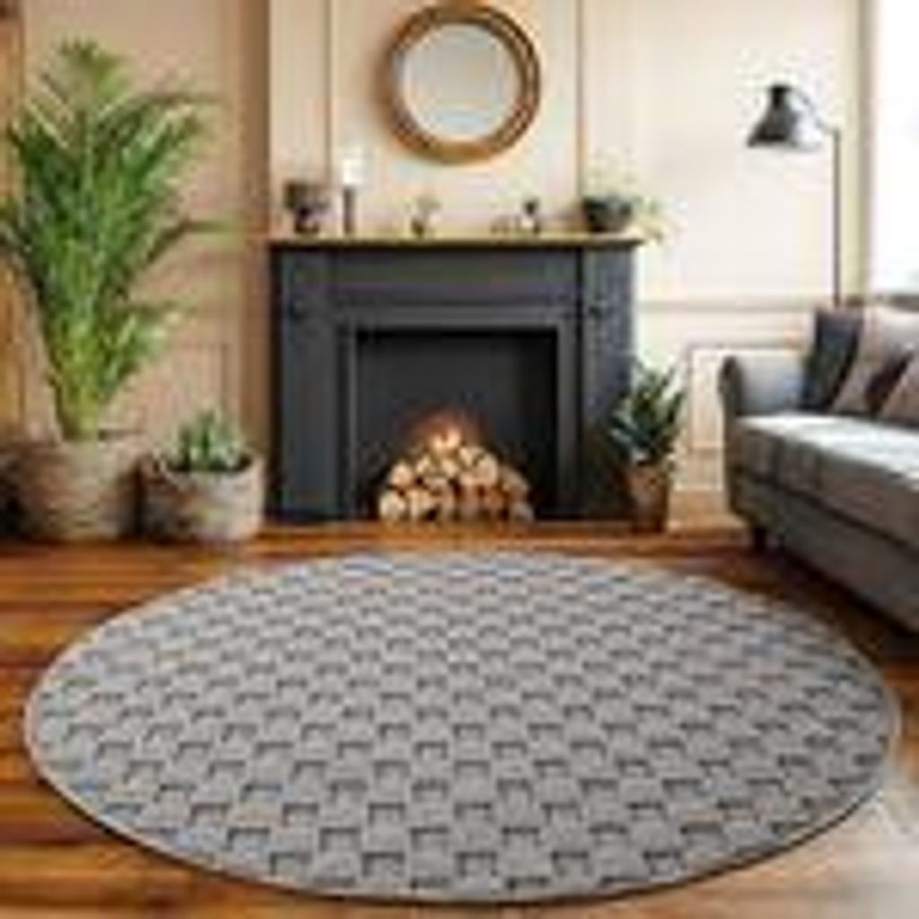 Bouclé Teppich für Wohnzimmer Schlafzimmer Büro weich pflegeleicht strapazierfähig vielseitig kombinierbar , Größe : 120 cm Rund , Farbe : Si...