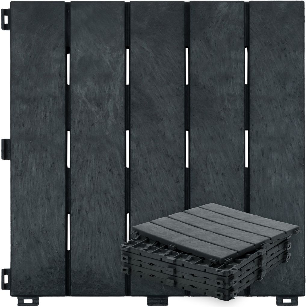 e-floor Terrassenfliesen Set – 6 Stück 30 x 30 x 1,5 cm (0,55 m²) | Klick-System Bodenfliesen für Terrasse & Balkon, Graphit