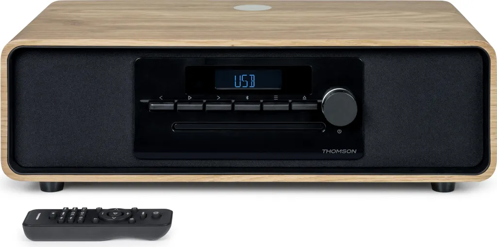 Chaîne Radio CD MP3 USB Bluetooth 60W Bois avec Charge Induction