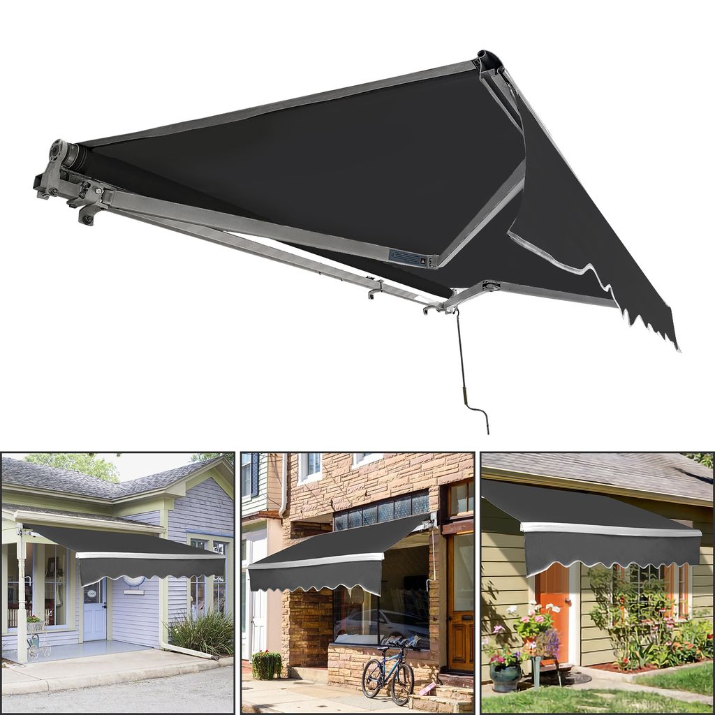 Hengda Gelenkarmmarkise PA Beschichtet UV-Schutz mit Handkurbel Markise Sonnenschutz Alu+Polyester für Terasse/Dach Grau 350x300cm