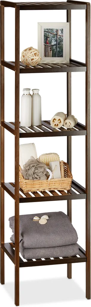 Meuble de Rangement Salle de Bain en Bambou Teinté Wengé Style Naturel