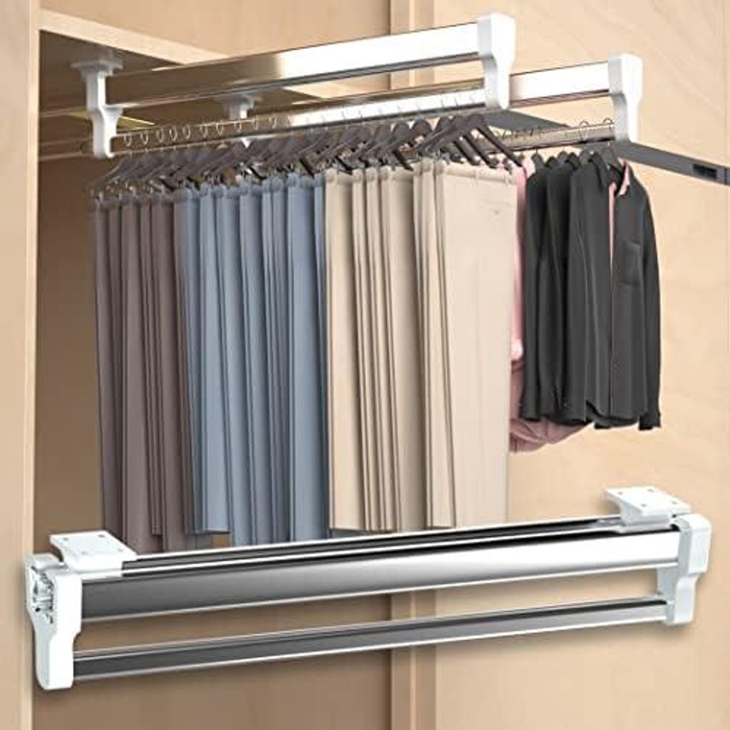 Kleiderstange Ausziehbar, 350 mm/13,78 Zoll Multifunktion Hosenhalter Für Kleiderschrank, Schrank Herausziehen Der Kleiderstange, Push-Pull Wardro...