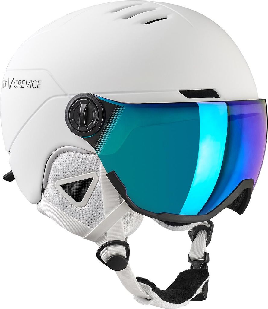 BLACK CREVICE - Kinder- & Jugend-Skihelm mit Visier | Modell: CORTINA | Farbe: Weiß/Blau | Gr.: XXS = 1 (48-52 cm)