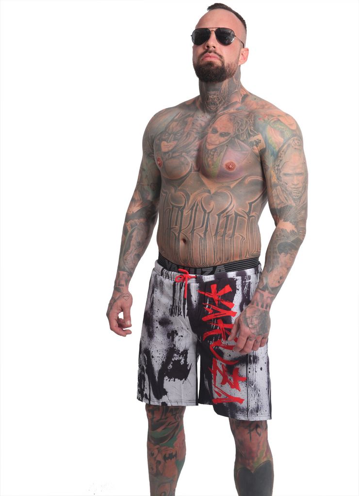 Yakuza Herren Horned FU Badeshorts, Weiß, XXL