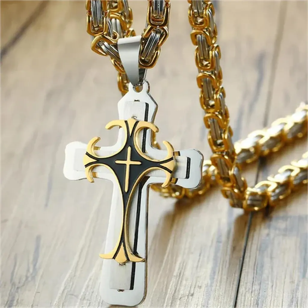Collana Croce SB-38751 Argento Oro Nero | Regalo Uomo Elegante