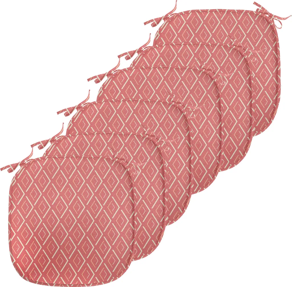 Galettes de Chaise avec Sangles Fixes, Motif Chevron Corail x6