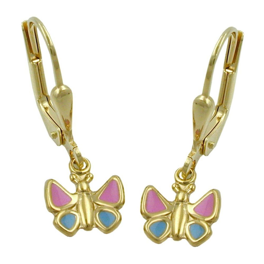 Schmetterling - Ohrringe Ohrhänger Brisur aus 375 Gelbgold Ohrschmuck Kinder