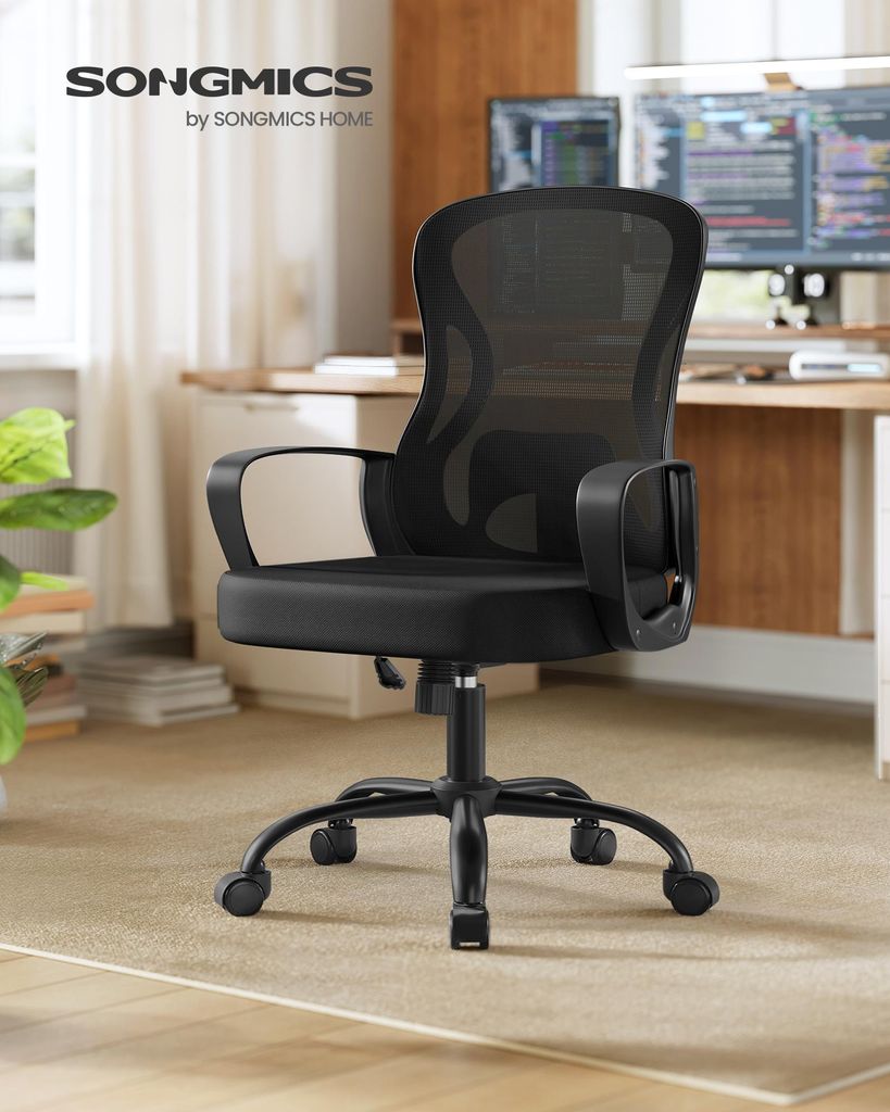 SONGMICS Bürostuhl ergonomisch, Drehstuhl mit Netzgewebe, Schreibtischstuhl mit Lendenstütze, Wippfunktion, Armlehnen, für Arbeitszimmer, Schlaf...
