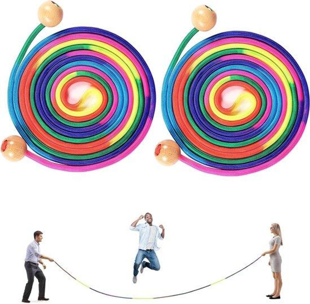 2 Springseile 5m Regenbogen-Design Holzgriffe