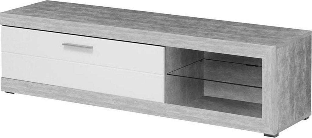 Dmora TV-Möbel Pompu 162x42x44h cm Weiß, 2 Regale, 1 Tür