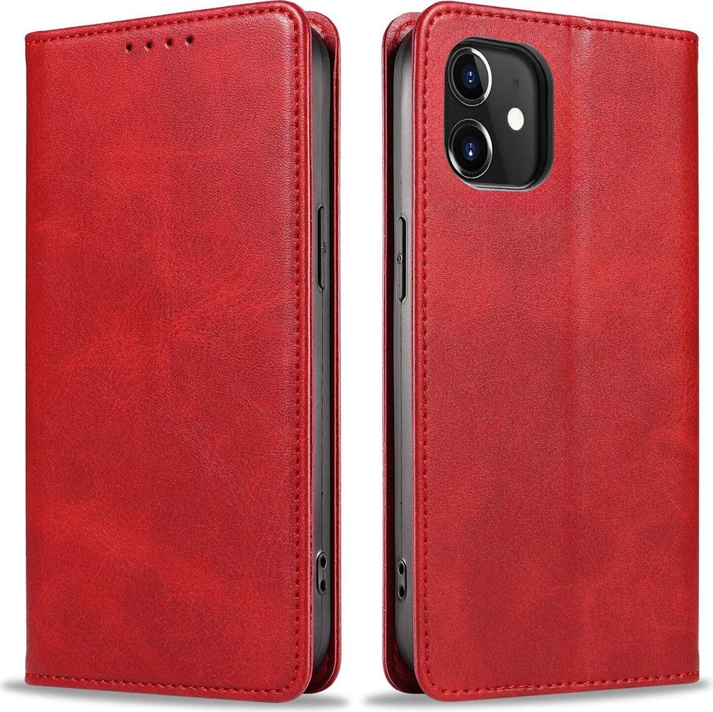 Handyhülle für Apple iPhone 12 / 12 Pro Kunstleder Flip Cover Hülle Handytasche Case Kartenfach Farbe: Rot