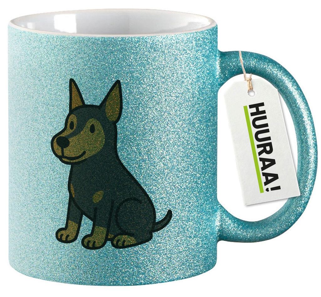 Huuraa Glitzertasse Pinscher Comic Pinschi 330ml Blau Keramik Kaffeebecher Geschenkidee