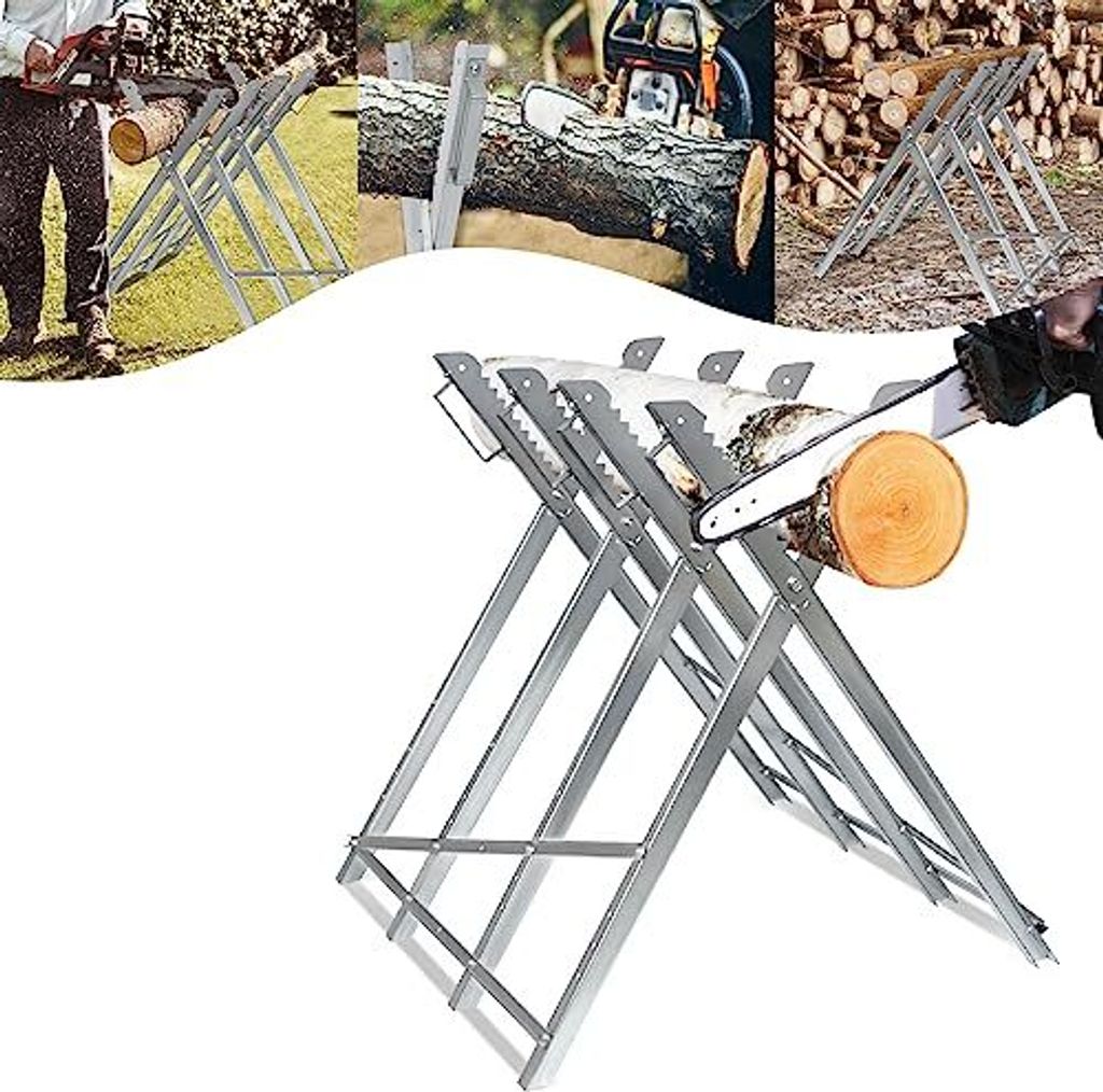NAIZY Sägebock für Kettensägen Holzsägebock aus Metall Sägeböcke klappbar Kettensägebock 150 kg Garten Sägegestell Holzsägebock Kettensäg...