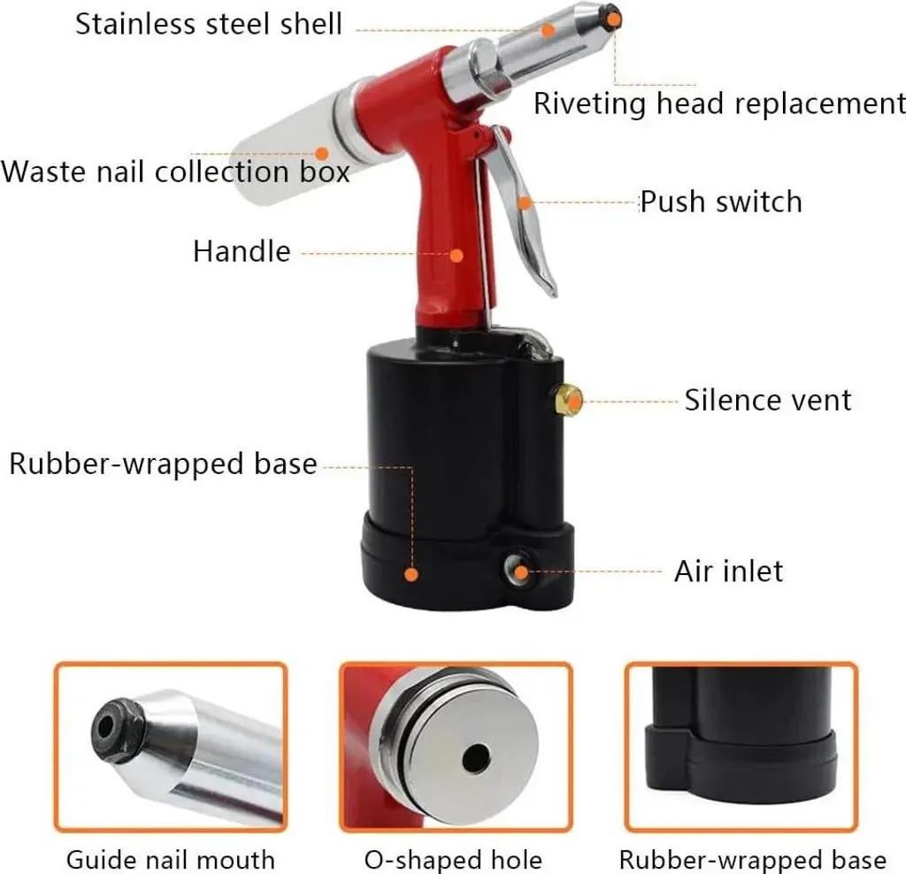 Riveteuse à air comprimé professionnelle pour rivets de 3,2-6,4 mm