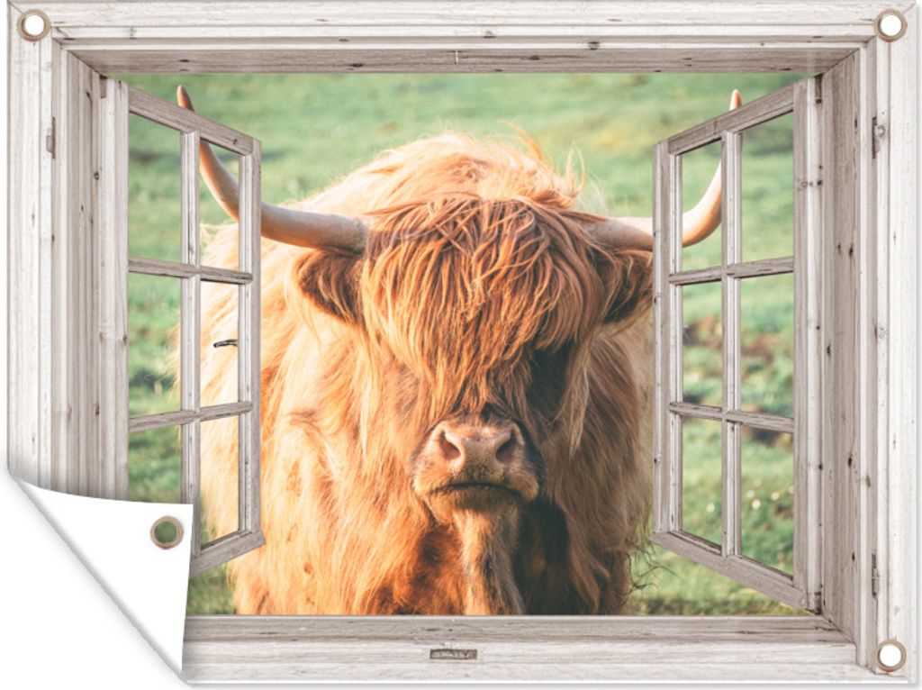MuchoWow 40x30 cm Outdoor-Poster Gartendeko Sichtschutz Garten Poster für den Garten Schottischer Highlander - Kuh - Ansicht