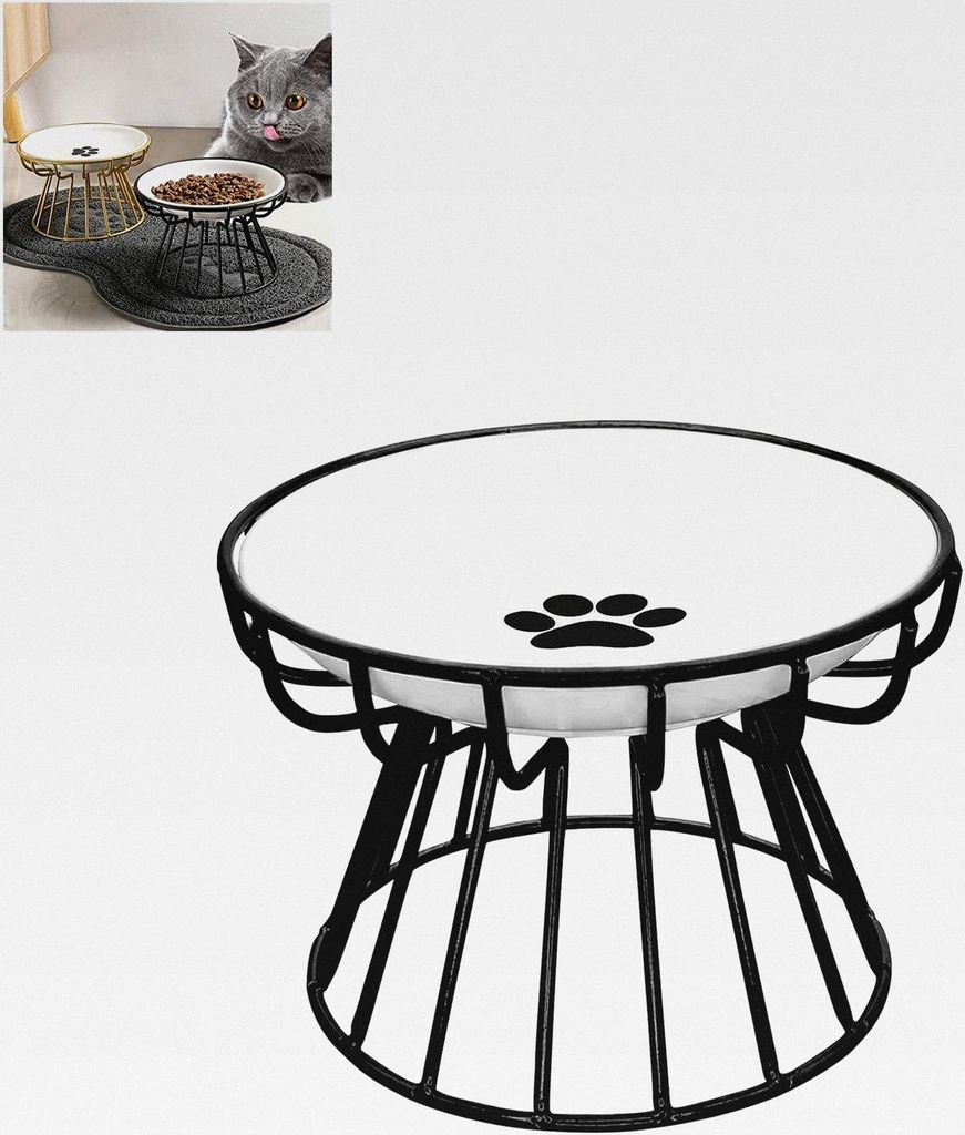 Neuer Schnurrhaar-freundlicher Anti-Erbrochener Katzenteller, erhöhter Napf, Keramik-Katzenfutternapf mit Metallständer, Futter Wasser, Anti-Erbr...