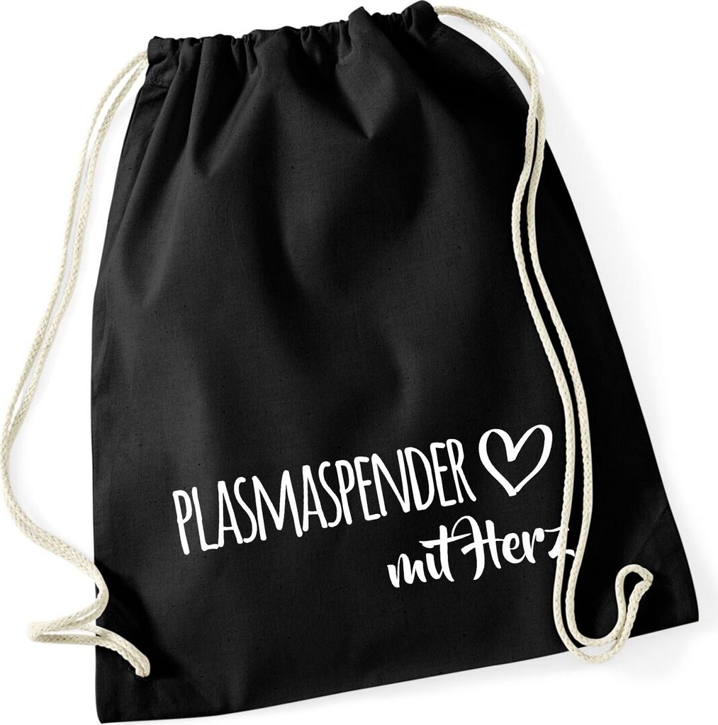Huuraa Turnbeutel Plasmaspender mit Herz 12 Liter Black Baumwolle Rucksack Geschenkidee