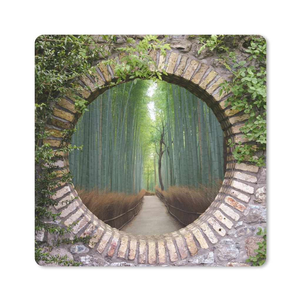 MuchoWow Mauspad Mousepad Bambus - Wald - Japanisch - Aussicht 20x20 cm - Mousepads - Maus Mat - Pad - Mausunterlage - Desk Mat - Bureauartikeln